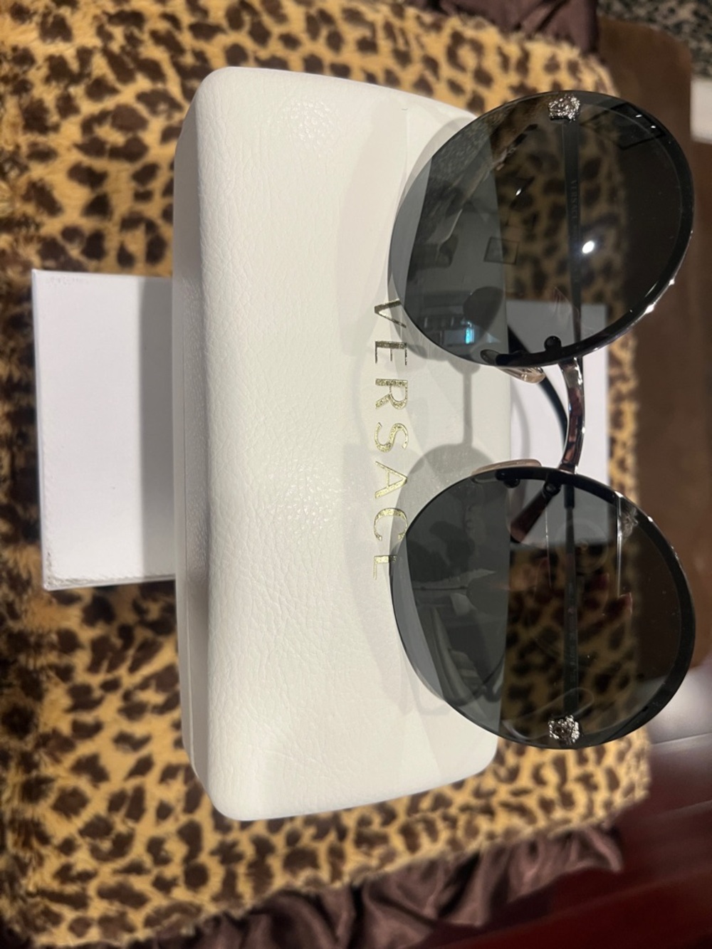 Versace Black Round Metal Frame Sunglasses with Medusa Accents